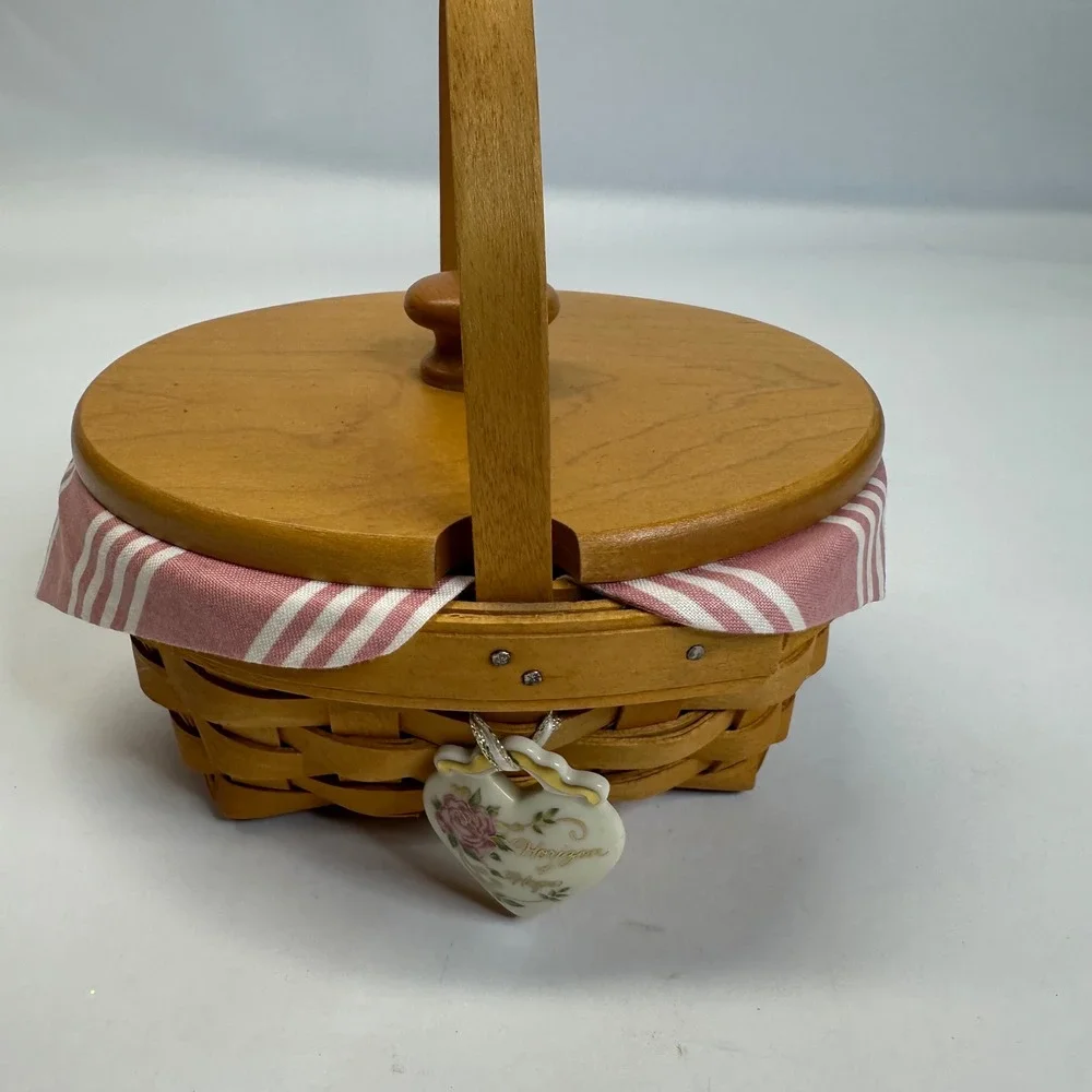 Longaberger 1999 Horizon of Hope Basket Lid Liner Protector Tie-on Charm Pink